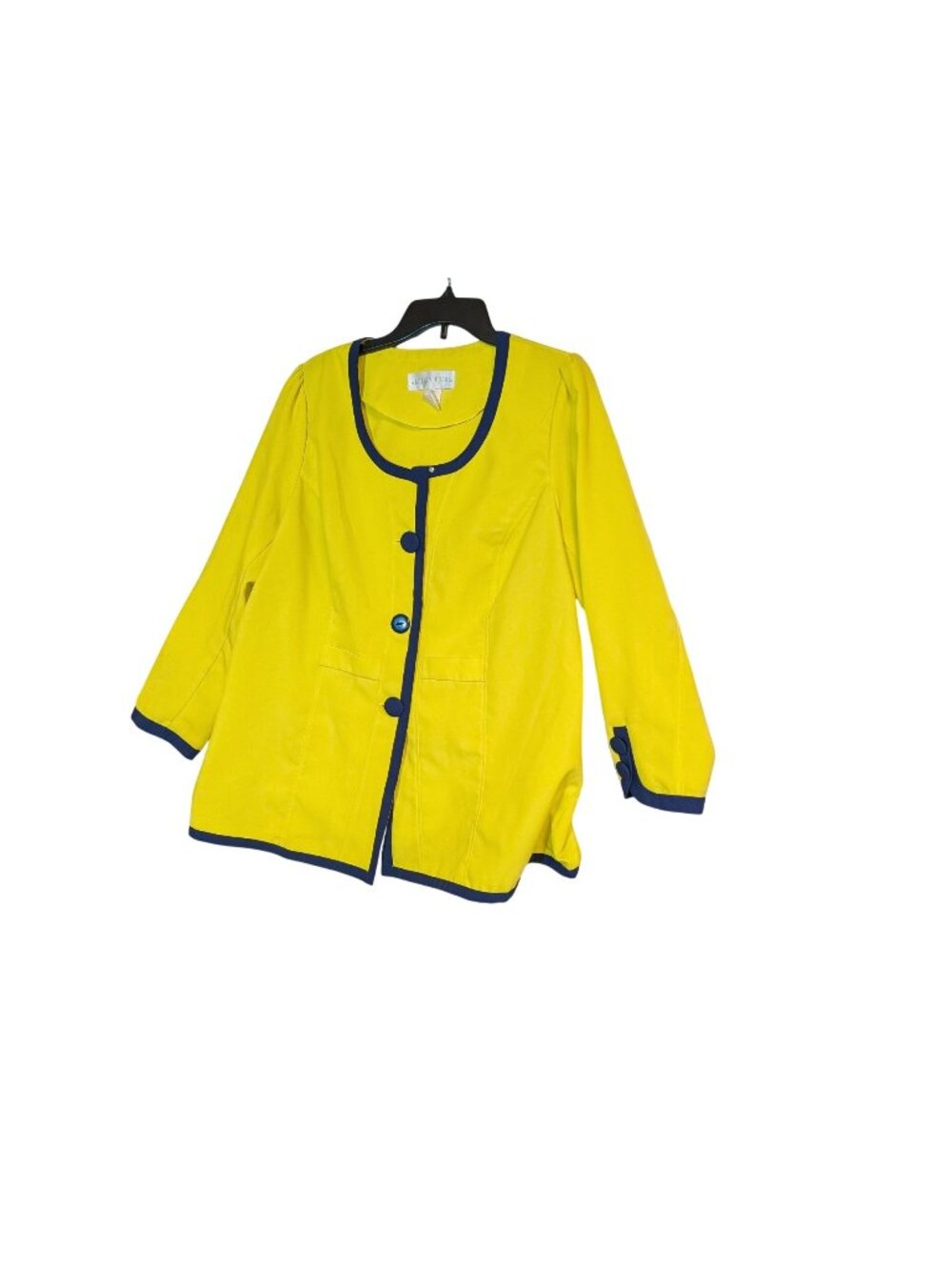 Allison Woods Womens Yellow Jacket With Navy Trim & Button Details Size 16W 100%
